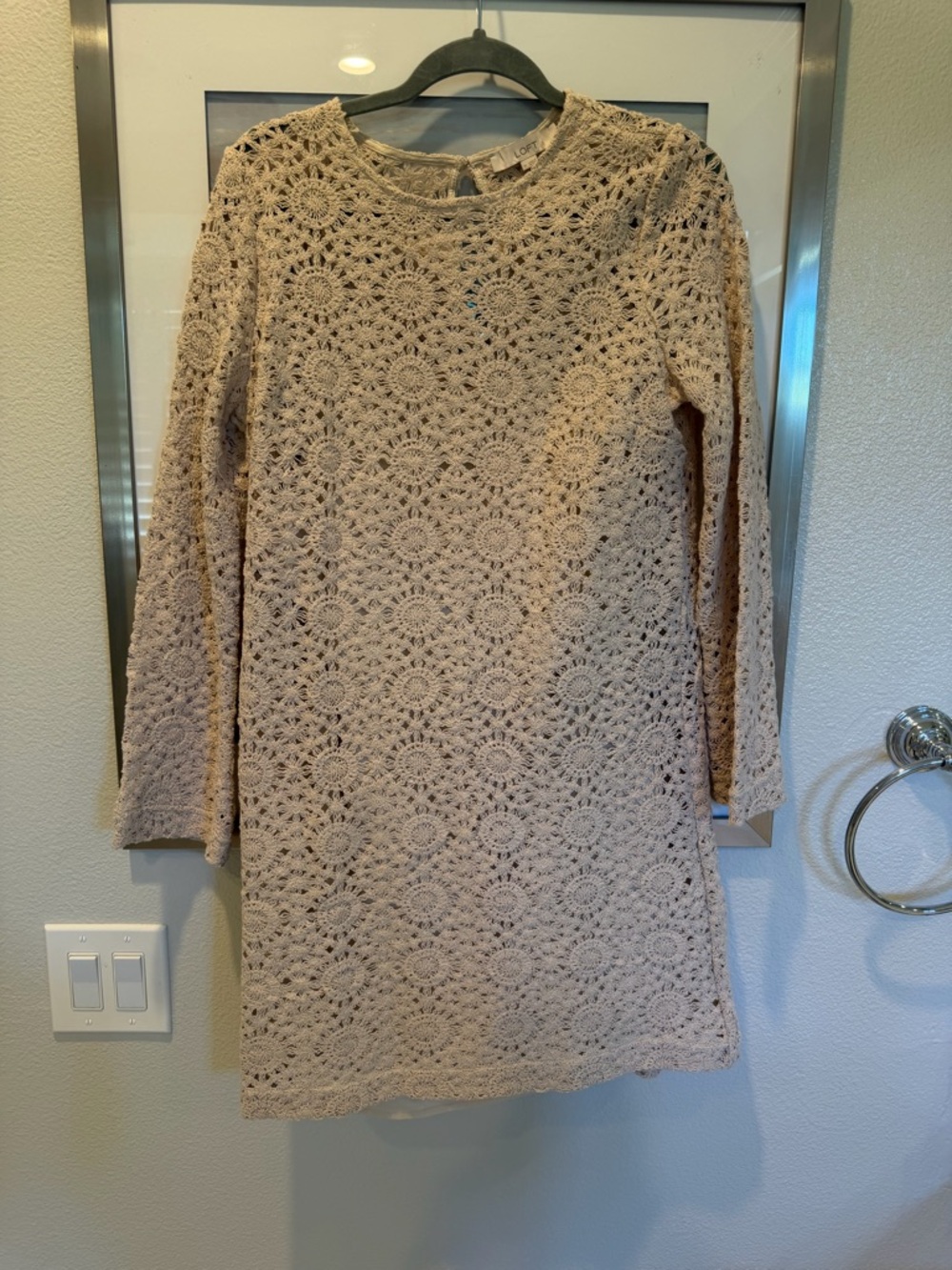 LOFT Beige Crochet Long-Sleeve Shift Dress